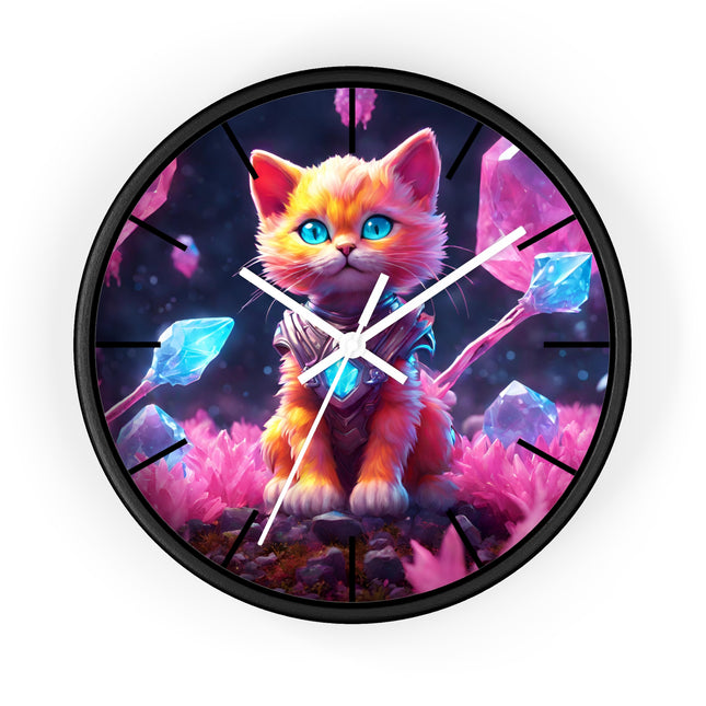 COSMIC CRYSTAL GUARDIAN CAT Wall Clock - Fantasy Feline Galaxy Decor