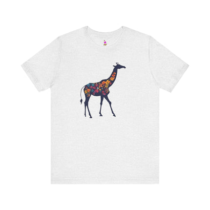 FLORAL GIRAFFE SILHOUETTE T-Shirt - Beautiful Wildlife Botanical Art Tee