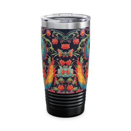 Dragon Tumbler | Japanese Flower Pattern Drink Companion | Floral Japan Insulated Travel Mug | Exercise Office College Road Trip Coffee Gift