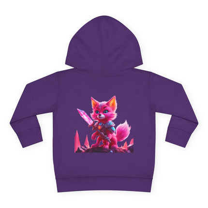 Neon Crystal Fox Toddler Girls Hoodie, Hot Pink Centaurian Cosmic Guardian Sweatshirt, Two Sided 2T 4T 5-6T Long Sleeve Hood