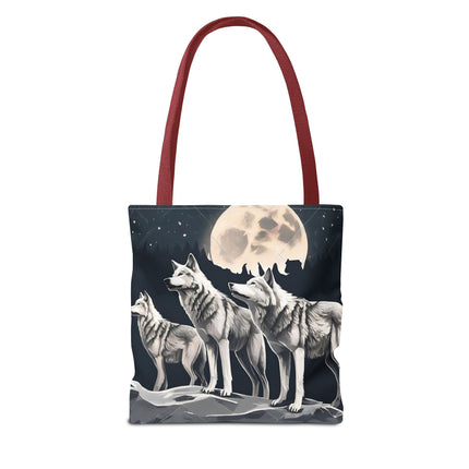 Moon Wolves Tote | Night Sky Mountain Wolf Pack Grocery Bag | Laptop & Book Carrier | Home Office Wooded Wild Dogs Travel Overnight Gift