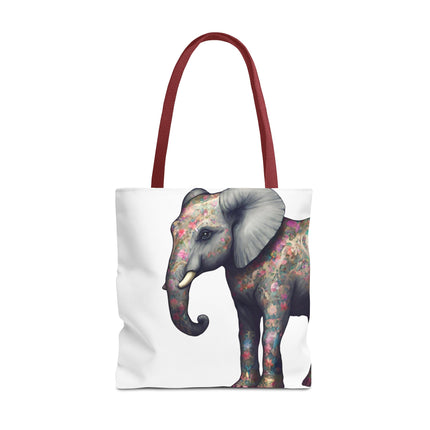 Elephant Gift Tote | Majestic Flower Pattern Grocery Bag | Animal Lovers Office Travel Carrier | Jungle Kingdom Endangered Cotton Traveler