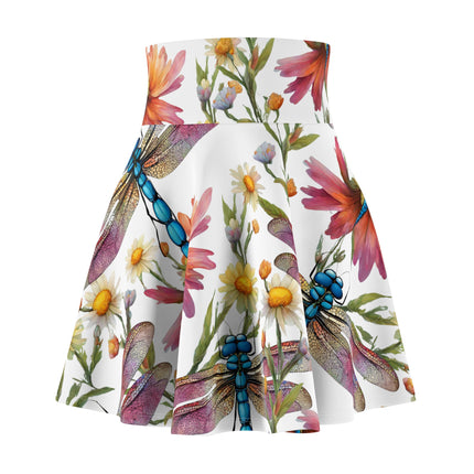 Dragonfly Flower Pattern Skater Skirt | Floral Dandelion Style Women's Summer Wear | Daisies Spring Time Gift Attire