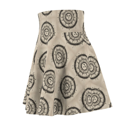 Sun & Moon Solar Wheel Pattern Skater Skirt | Wiccan Witchey Style Women's Summer Wear |