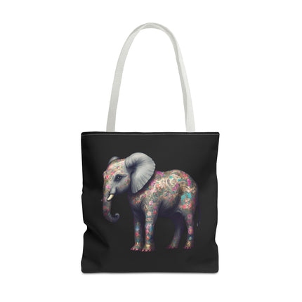 Elephant Gift Tote | Majestic Flower Pattern Grocery Bag | Animal Lovers Office Travel Carrier | Safari Kingdom Endangered Cotton Traveler