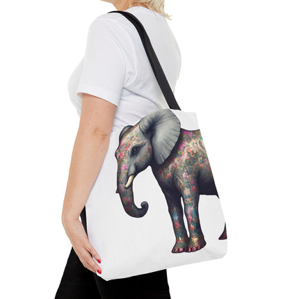 Elephant Gift Tote | Majestic Flower Pattern Grocery Bag | Animal Lovers Office Travel Carrier | Jungle Kingdom Endangered Cotton Traveler