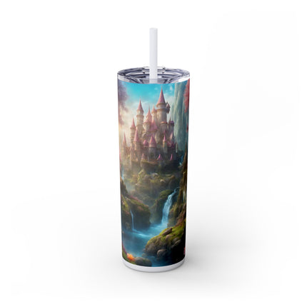 MAJESTIC DREAM FANTASY Skinny Tumbler - Flower Blossom Butterflies Castle Cup