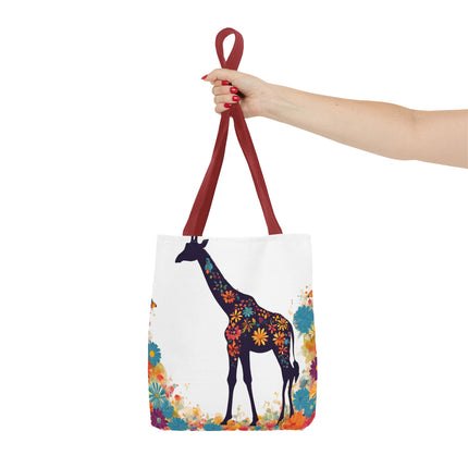 Giraffe Lovers Tote | Floral Safari Animal Grocery Bag | African Savanna Office Travel Carrier | Flower Collage Forest Cotton Traveler
