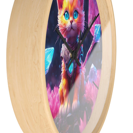 COSMIC CRYSTAL GUARDIAN CAT Wall Clock - Fantasy Feline Galaxy Decor