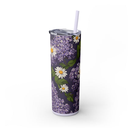 DAISIES AND LILACS Skinny Tumbler - Flowered Car Traveler Cup