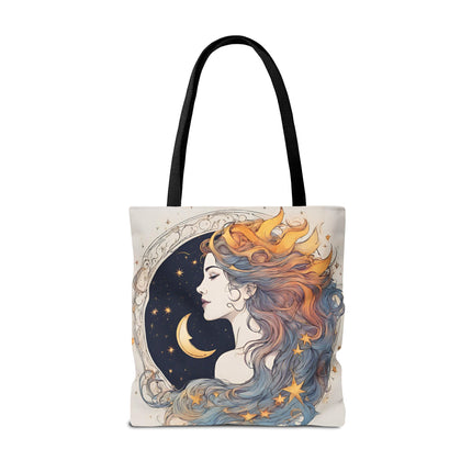 Moon Goddess Tote | Lunar Stars & Space Astronomy Grocery Bag | Laptop Book Carrier | Home Office Solar System Travel Overnight Gift