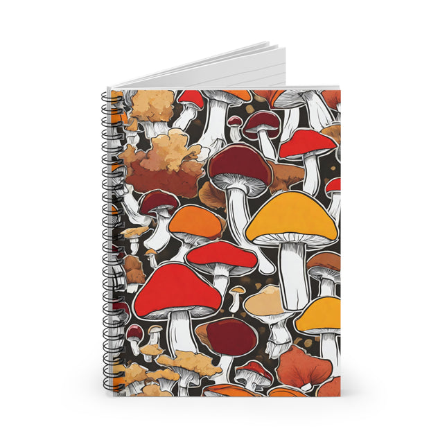 Happy Mushrooms Trippy Colorful Fungi Toadstools Spiral Notebook Rule Line Paper A5 6x8 Inch Size Journal
