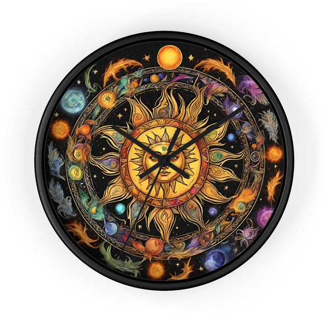 Sun Collage Wall Art Clock | Celestial Solstice Astronomy Wiccan Hanging | Comet Constellations Home Office Solar System Pagan Decor Gift