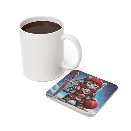 Christmas Drink Coaster Kitten Drink Holder Santa Warrior Kitten Snow Sled Cat Lover Cork Coaster