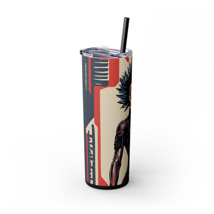 FUTURISTIC ANIME GIRL Skinnny Tumbler - Leather Clad Spike Mohawk Woman Insulated Cup