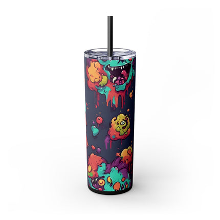 Kids Little Monster Skinny Tumbler | Colorful Funny Zombie Childs Insulated Cup | Furry Mutant Fun School Lunch Classroom Drink Traveler
