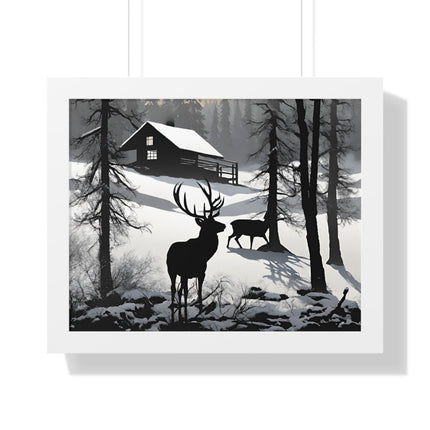 WINTER BUCK SHADOW - Deer Hunter Cabin Framed Wall Art
