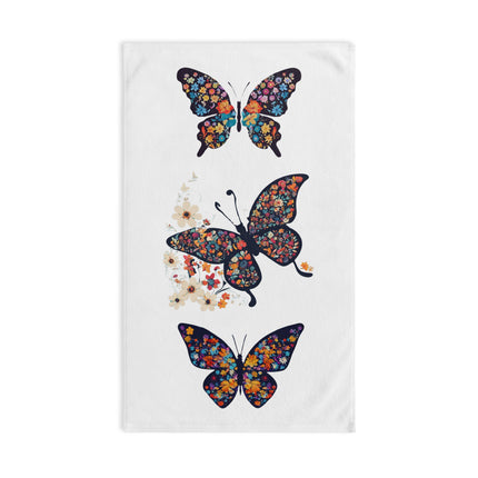 Floral Butterfly Hand Towel | Flower Pattern Flying Insect Decor | Bathroom Accent Drying Cloth | Flutter Fly Polyester Gift