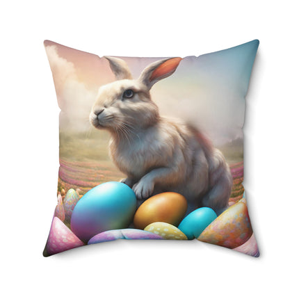 EASTER MORNING BUNNY and Eggs Decorative Pillow