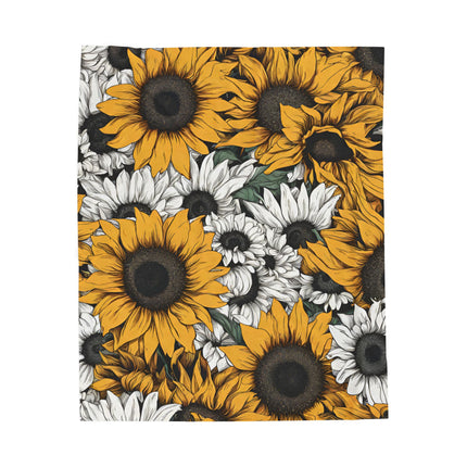 Sunflower Pattern Blanket, Spring or Summer Couch Plush Throw, Yellow and White Flower Bed Cover, Country Home Warm Bedroom Cozy Sheet