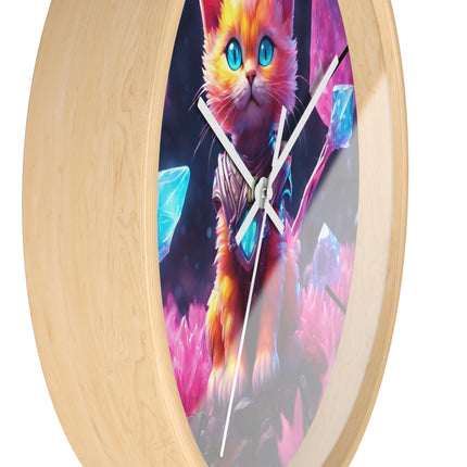 COSMIC CRYSTAL GUARDIAN CAT Wall Clock - Fantasy Feline Galaxy Decor