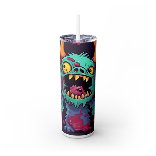 Kids Little Monster Skinny Tumbler | Colorful Funny Zombie Childs Insulated Cup | Furry Mutant Fun School Lunch Classroom Drink Traveler