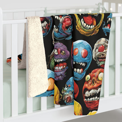 Retro Fleece Blanket | Vintage 80s Toys Madballs Inspired Sherpa Cover | Saturday Morning Cartoon 1980s Lover Couch Throw | Kids Warm Cover