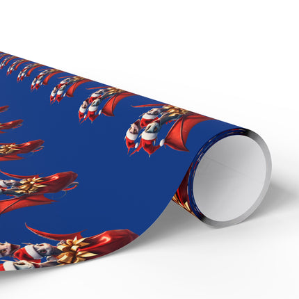 Christmas Wrapping Paper, BLUE, Dragon Gift Wrap, Red Holiday Paper, Flying Dragon Presents, Holiday Gift Wrap Roll