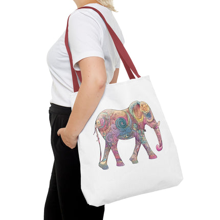 Elephant Lovers Tote | Majestic Color Pattern Custom Grocery Bag | Animal Gift Office Travel Carrier | Wild Woodland Business Traveler