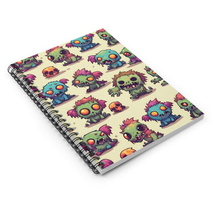 Kids Zombie Monster Fun Spiral Notebook | Gross Out Furry Creatures Colorful Rule Line Paper | Cute Fuzzy Tiny Monsters Child School Journal
