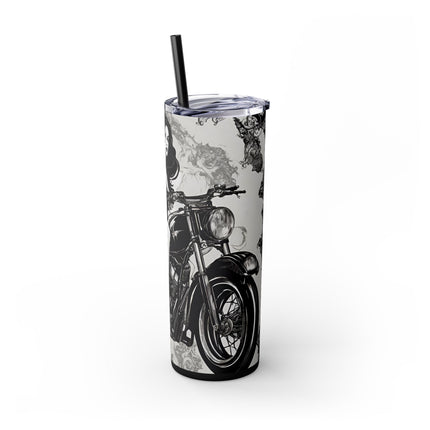 GOTHIC BEAUTY BIKER Skinny Tumbler - Leather Clad Motorcycle Riding Babe  Cup