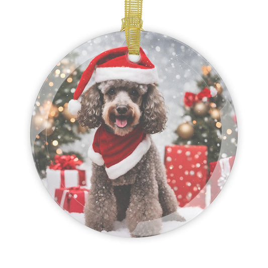 Poodle Christmas Ornament, Holiday Tree Decoration, Adorable Dog Ornament, Dog Lovers Gift, Round Glass Keepsake, Pet Xmas Collectible