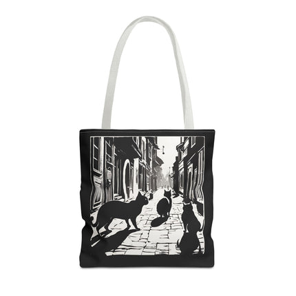 Cat Tote Bag | Town Cats Grocery Bag | Shadow Cat Alley Felines Travel Bag | Daily Office Cat Lovers Traveler Tote