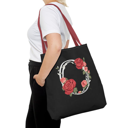 Custom Letter Personalized Tote | Rose Flowered Grocery Travel Bag | Floral Print Roses Office Laptop & Books or Exercise Overnight Carrier