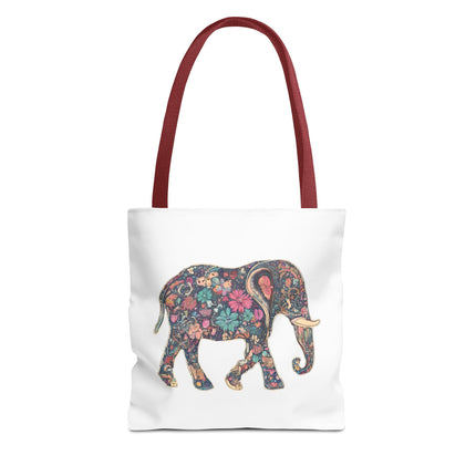 Flower Elephant Lovers Tote | Majestic Color Pattern Custom Grocery Bag | Animal Gift Office Laptop Travel | Wild Safari Business Traveler