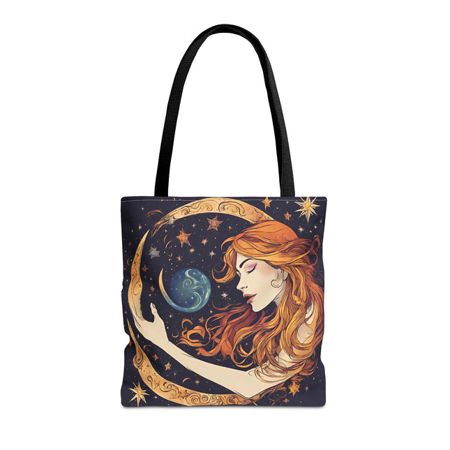 Moon Shaping Goddess Tote | Lunar Stars & Space Astronomy Grocery Bag | Woman Morphing Home Office Laptop Clothing Travel Overnight Gift