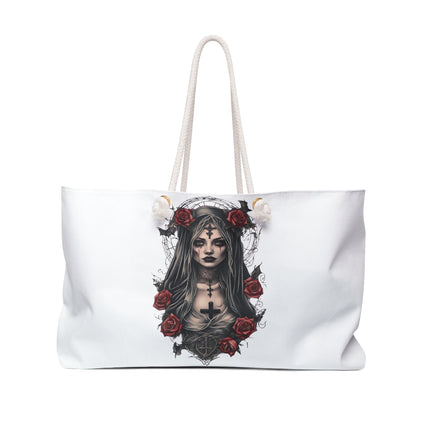 Unholy Saint Otherworldly Travel Bag, Dark Vampire Priestess Weekend Bag, Black Rose Cross Underworld Nun Tote