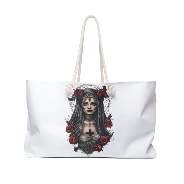 Unholy Saint Otherworldly Travel Bag, Dark Vampire Priestess Weekend Bag, Black Rose Cross Underworld Nun Tote