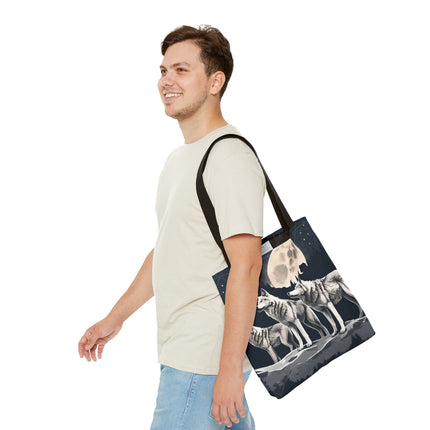 Moon Wolves Tote | Night Sky Mountain Wolf Pack Grocery Bag | Laptop & Book Carrier | Home Office Wooded Wild Dogs Travel Overnight Gift