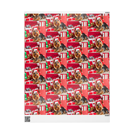 Dog Christmas Wrapping Paper Yorkshire Terrier, Santa Hat Yorkie Gift Wrap, Holiday Gift Wrap Roll