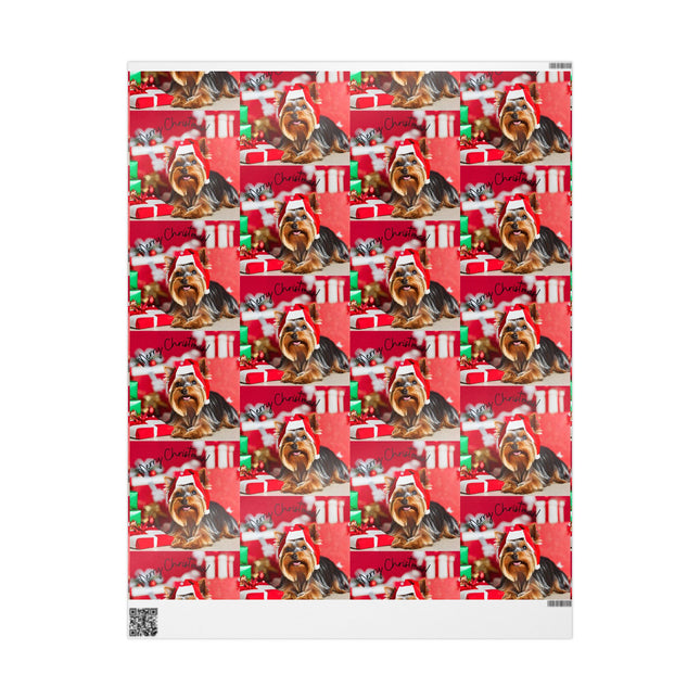 Dog Christmas Wrapping Paper Yorkshire Terrier, Santa Hat Yorkie Gift Wrap, Holiday Gift Wrap Roll