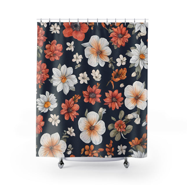Flower Shower Curtain, Bright Flower Pattern Bathroom Accent