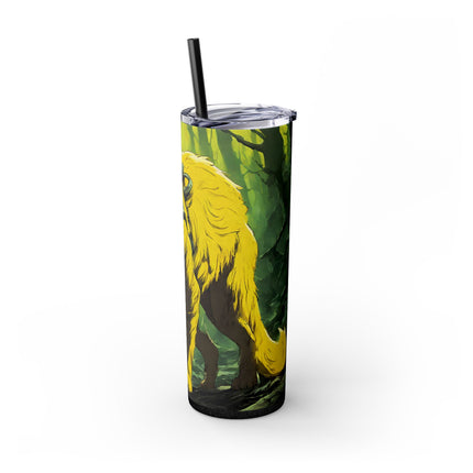 NEON YELLOW WARRIOR CAT Skinny Tumbler - Mystical Glowing Forest Kitty Cup
