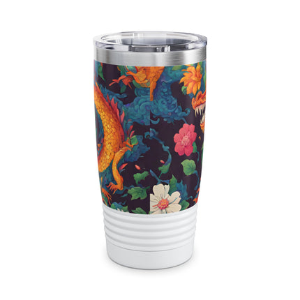 Dragon Tumbler | Japanese Flower Pattern Drink Companion | Floral Japan Insulated Travel Mug | Exercise Office College Road Trip Coffee Gift