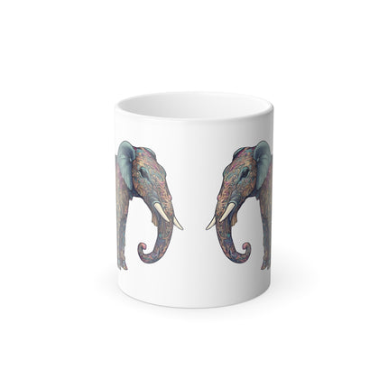 Elephant Collector Gift, Animal Color Changing Coffee Mug, Beautiful Art Style Pattern Wild Safari Cup, African Savanna Inhabitant Tea Cup