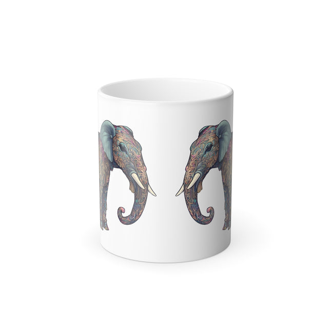 Elephant Collector Gift, Animal Color Changing Coffee Mug, Beautiful Art Style Pattern Wild Safari Cup, African Savanna Inhabitant Tea Cup