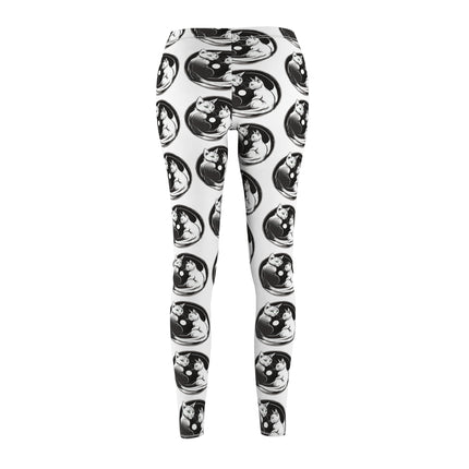 Midnight Cat Yin Yang Skinny Leggings, Moonlight Cats Lounge Tights, Green Eyed Kitties Elastic Exercise Jogging Pattern Yoga Pants