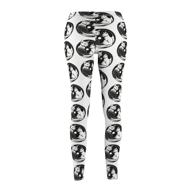 Midnight Cat Yin Yang Skinny Leggings, Moonlight Cats Lounge Tights, Green Eyed Kitties Elastic Exercise Jogging Pattern Yoga Pants