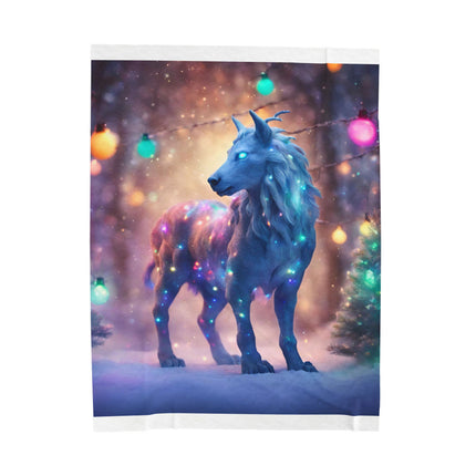 Mythical Beasts Christmas Blanket, Kids Adults Mystical Lights Plush Throw, Festive Fantasy Lovers Gift, Snow Creatures Holiday Twin Cover