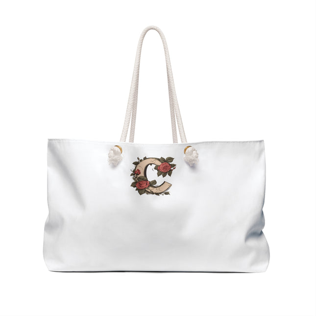 Custom Letter Personalized Weekender | Rose Flowered Travel Bag | Floral Print Roses Cruise Airplane & Hotel Road Trip Overnight Carrier